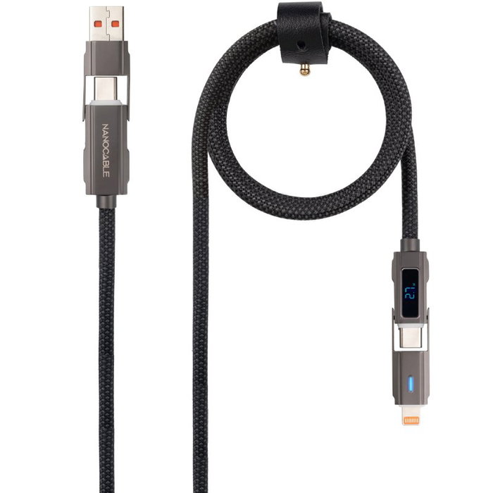 Nanocable Cable USB-C/USB-A a Lightning/USB-C 27W con Display Digital, 1 m, Negro Nanocable Cable USB-C/USB-A a Lightning/USB-C 27W con Display Digital, 1 m, Negro
